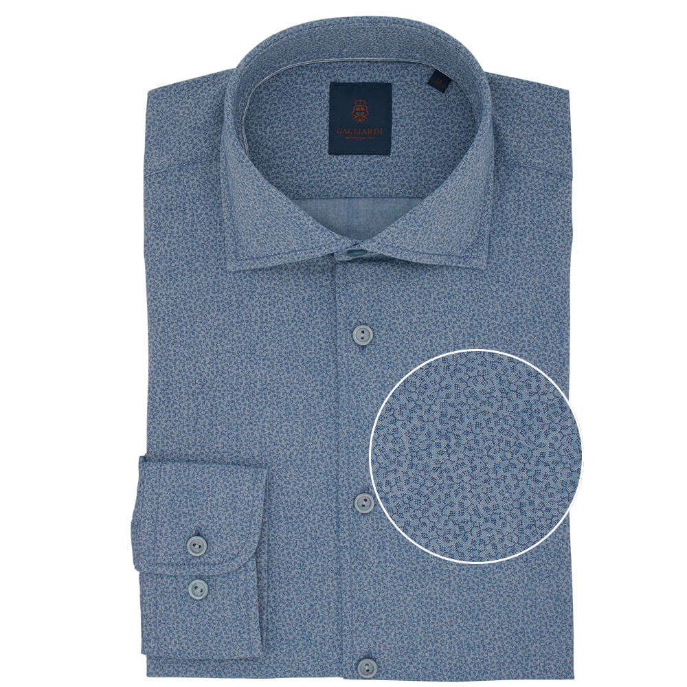 Slim Fit Denim Blue Abstract Cotton Shirt - Gagliardi