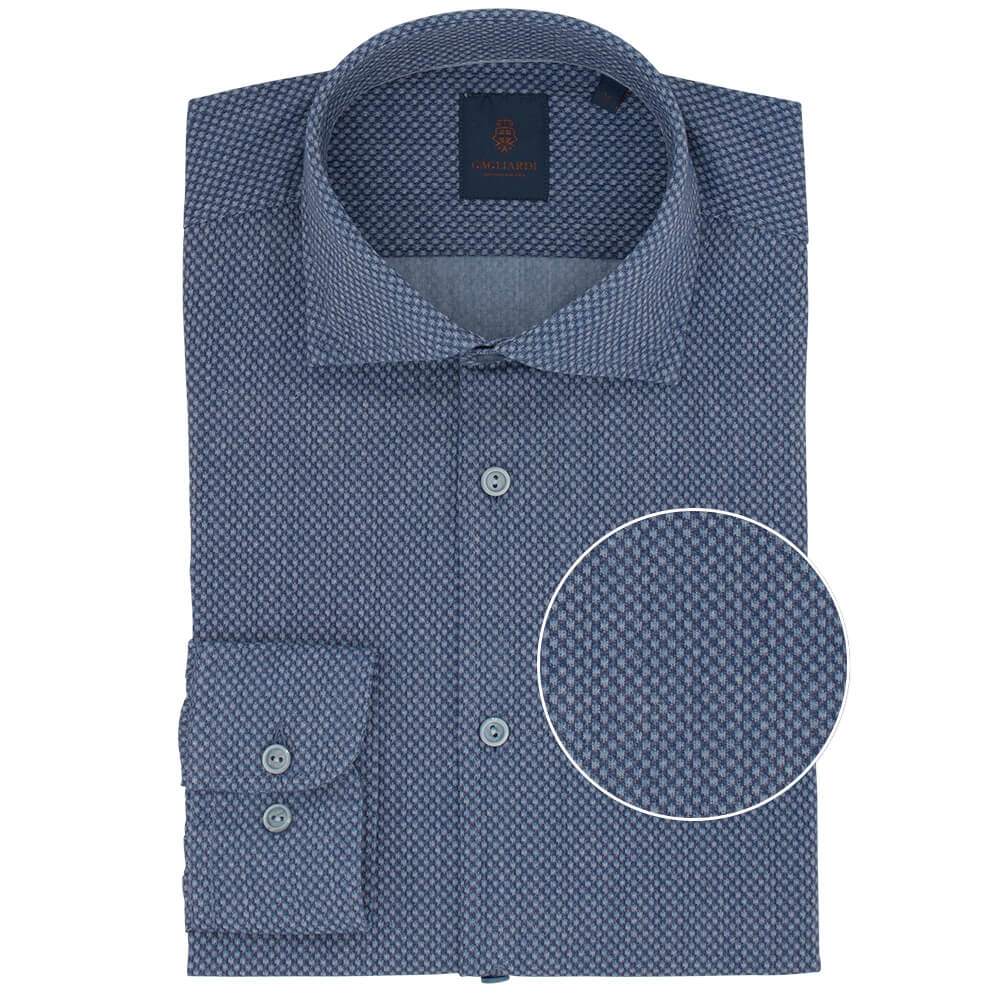 Slim Fit Indigo Spot Cotton Shirt - Gagliardi