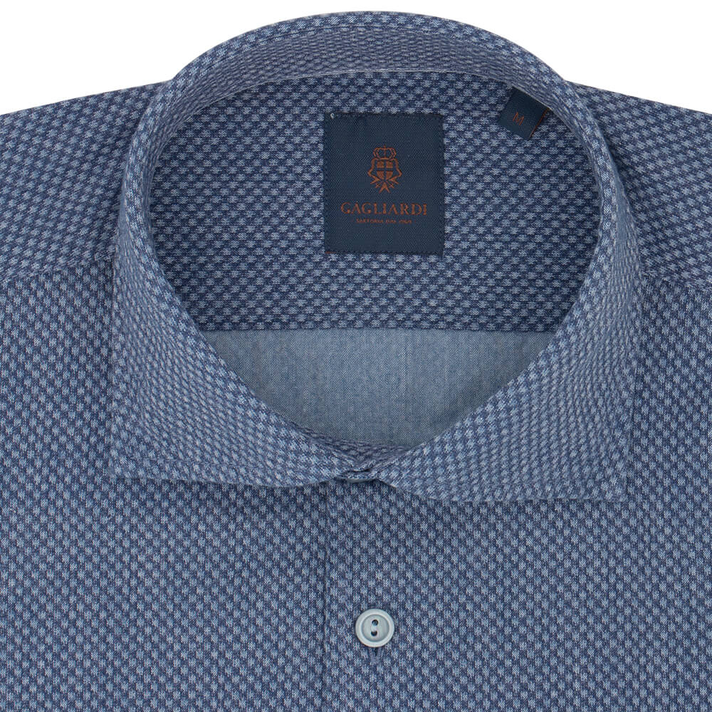 Slim Fit Indigo Spot Cotton Shirt - Gagliardi