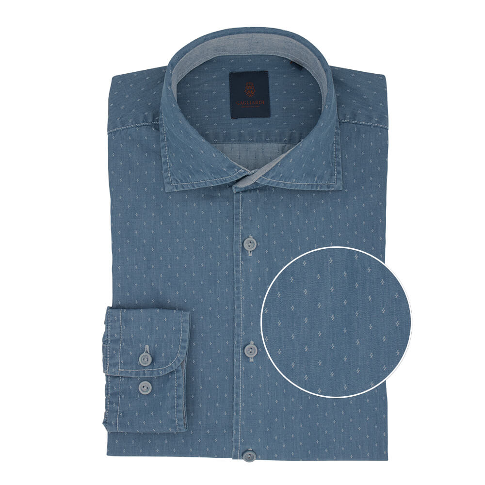 Slim Fit Blue Diamond Dobby Cotton Shirt - Gagliardi