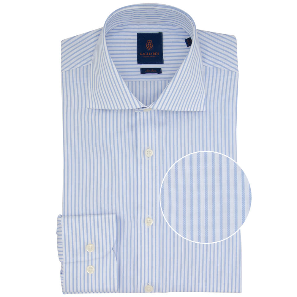 Slim Fit Sky Bengal Stripe Non Iron Oxford Cotton Shirt - Gagliardi