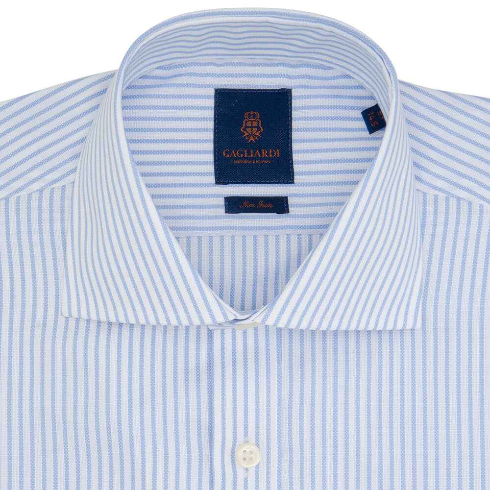 Slim Fit Sky Bengal Stripe Non Iron Oxford Cotton Shirt - Gagliardi