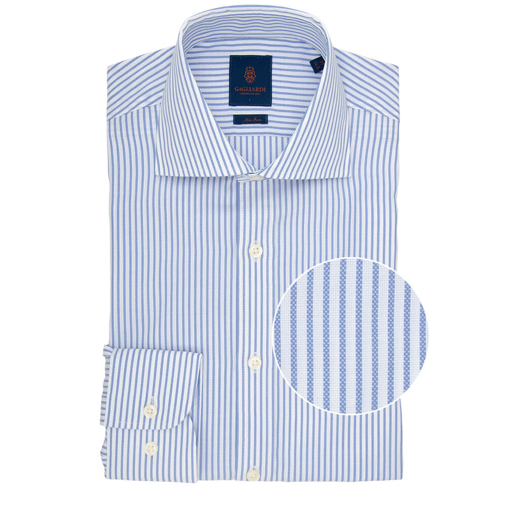 Slim Fit Blue Bengal Stripe Non Iron Oxford Cotton Shirt - Gagliardi