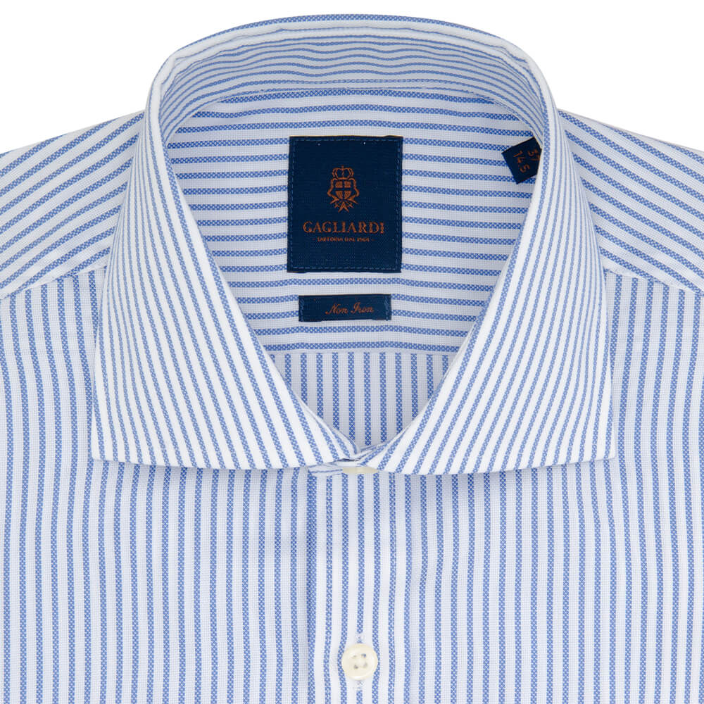 Slim Fit Blue Bengal Stripe Non Iron Oxford Cotton Shirt - Gagliardi