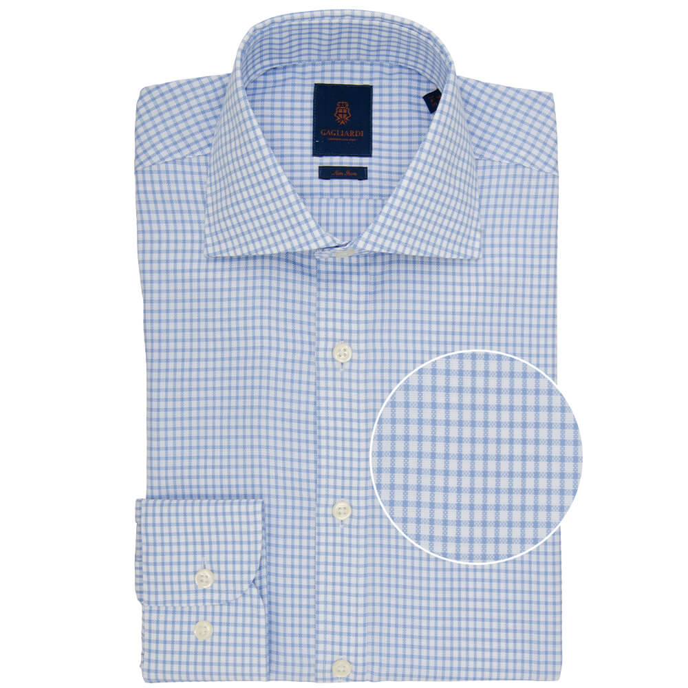 Slim Fit Sky Windowpane Non Iron Oxford Cotton Shirt - Gagliardi