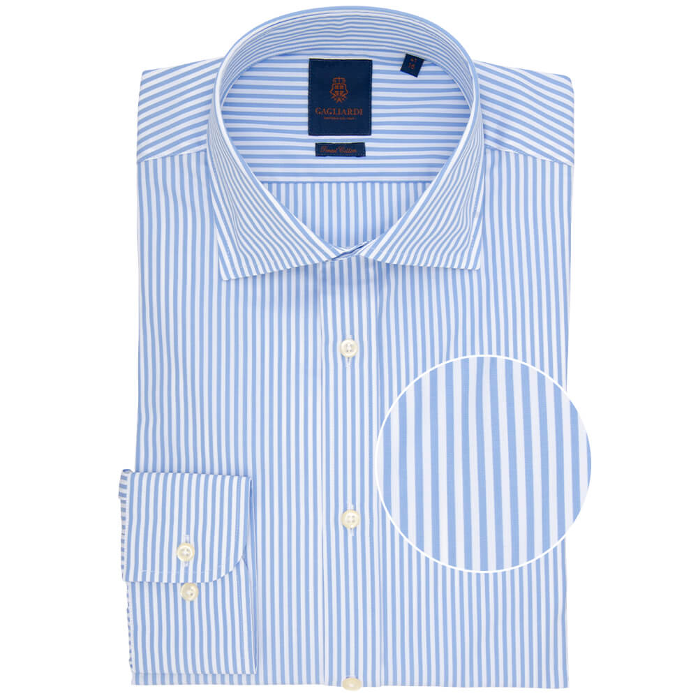 Slim Fit Sky Bengal Stripe Poplin Cotton Shirt - Gagliardi