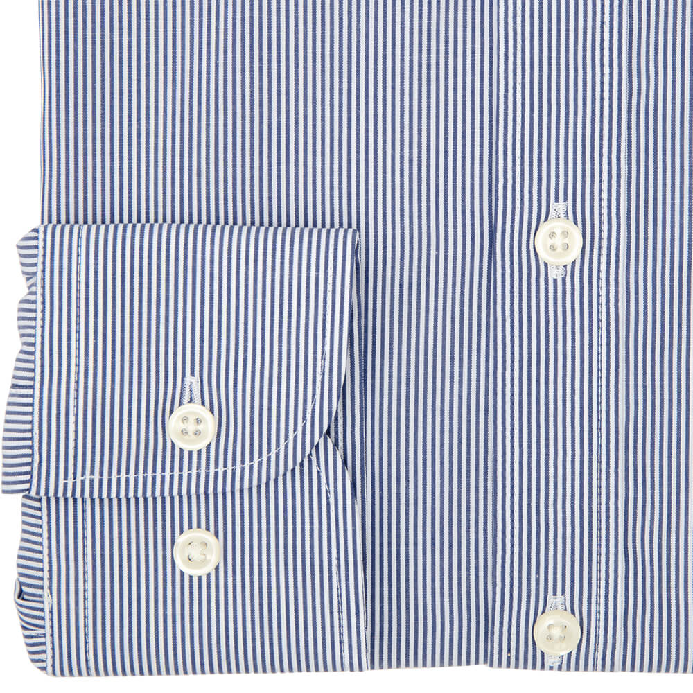 Slim Fit Navy Pencil Stripe Poplin Cotton Non Iron Shirt - Gagliardi