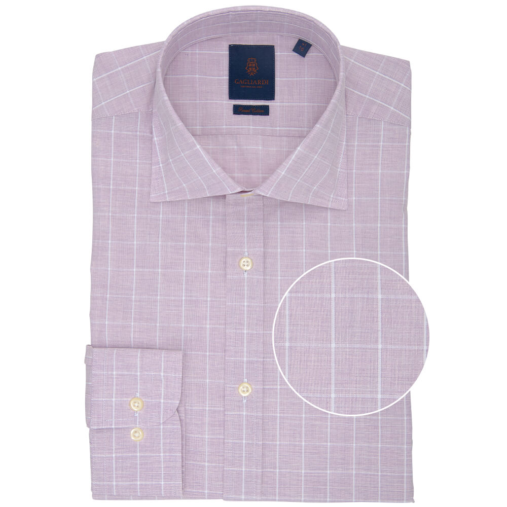 Slim Fit Pink Melange Windowpane Poplin Cotton Shirt - Gagliardi