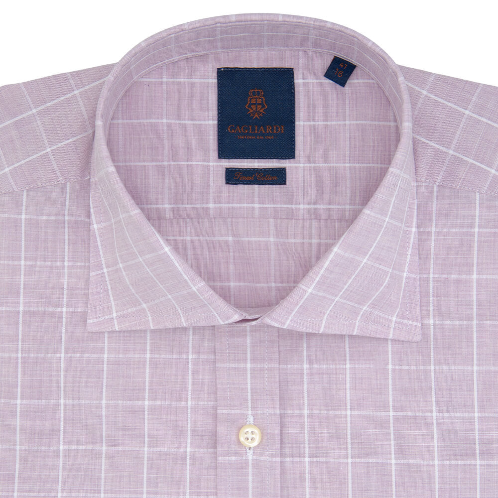 Slim Fit Pink Melange Windowpane Poplin Cotton Shirt - Gagliardi