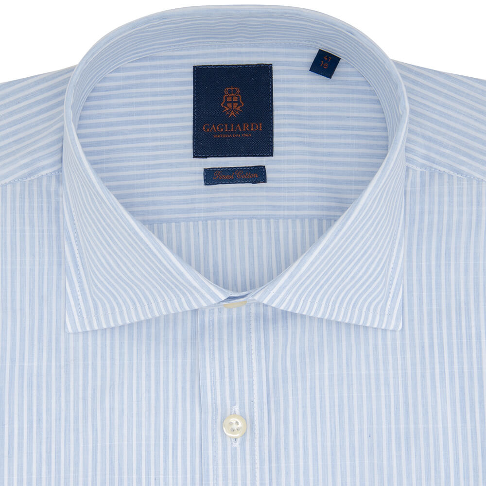 Slim Fit Blue Melange Bengal Stripe Poplin Cotton Shirt - Gagliardi