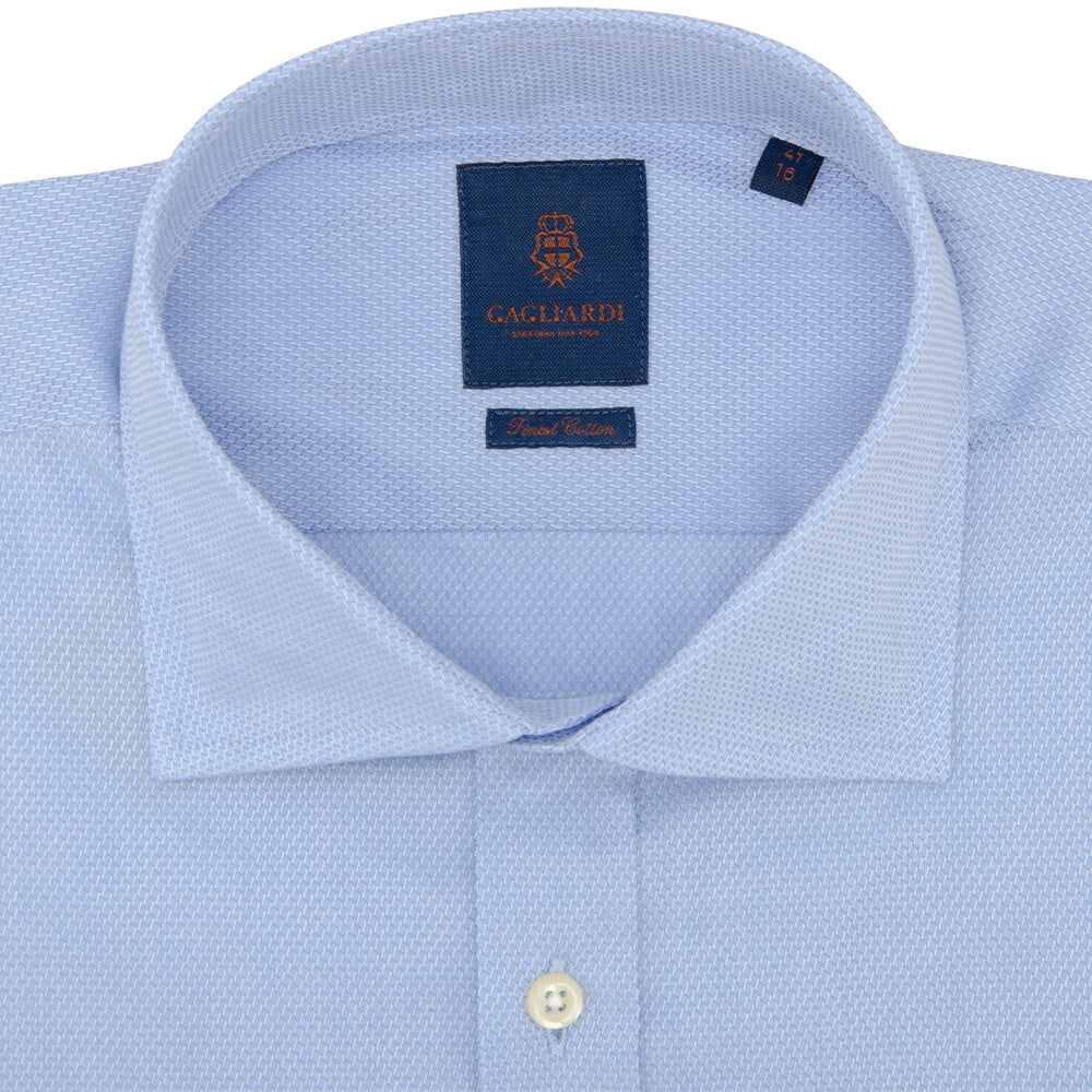 Slim Fit Blue Chain Weave Micro Weave Cotton Shirt - Gagliardi