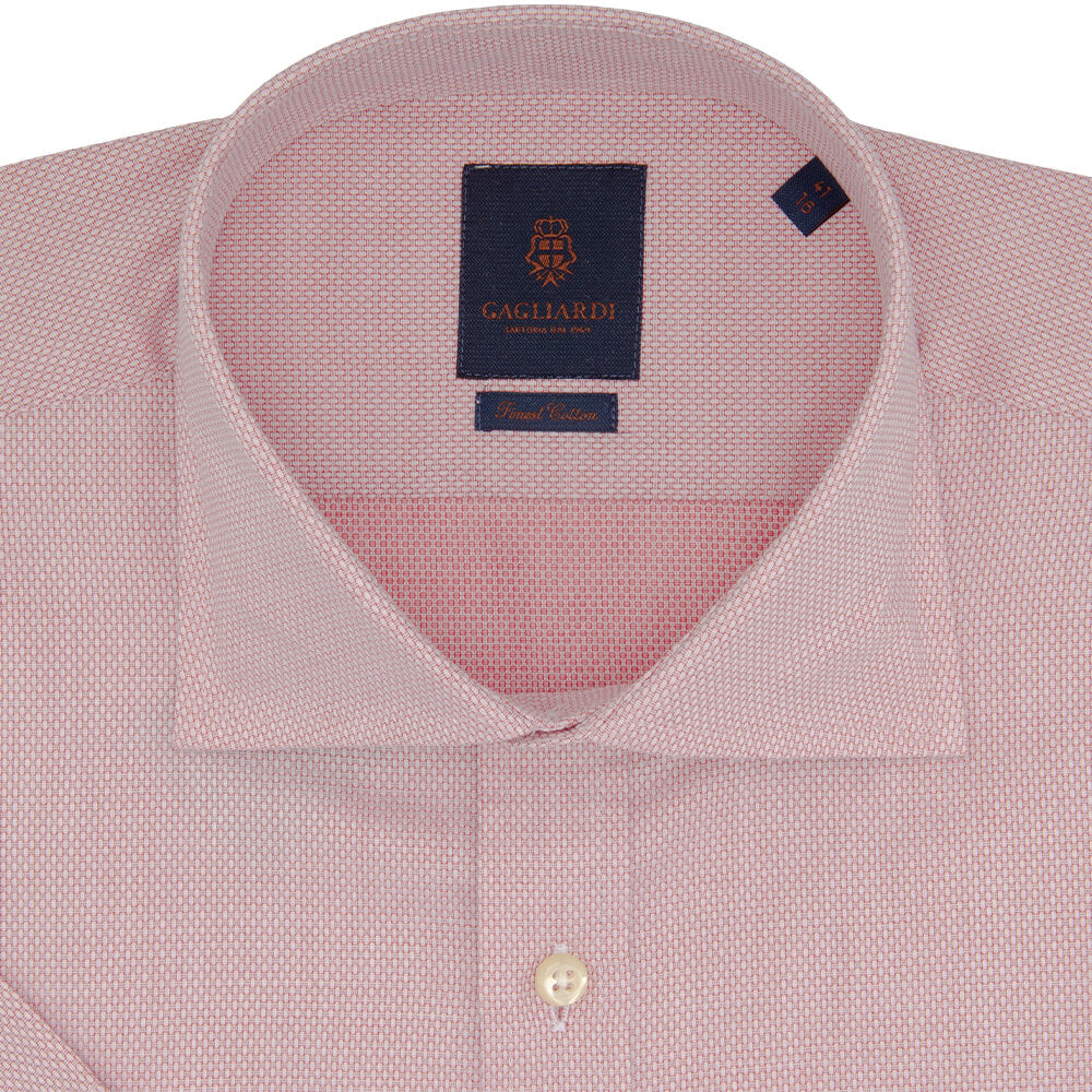 Slim Fit Red Birdseye Weave Micro Weave Cotton Shirt - Gagliardi