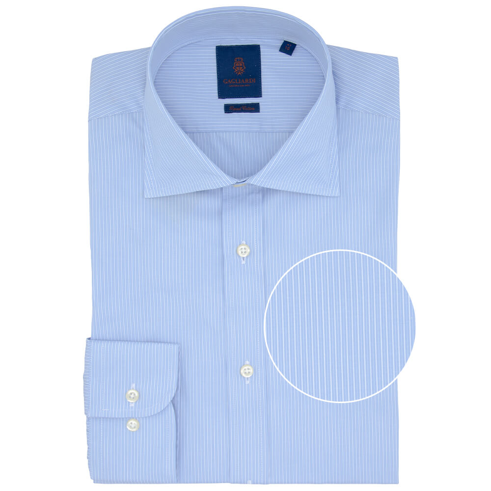 Slim Fit Blue Fine Stripe Poplin Cotton Shirt - Gagliardi