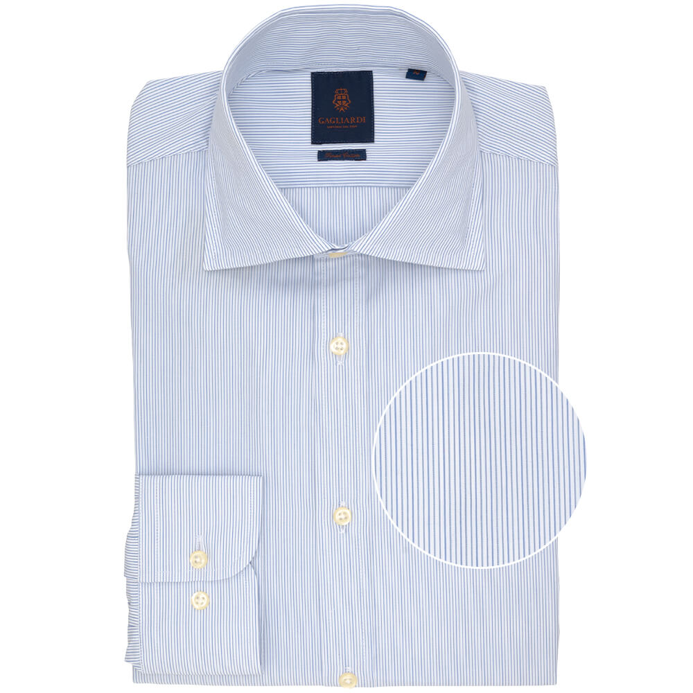 Slim Fit Blue Fine Stripe Poplin Cotton Shirt - Gagliardi