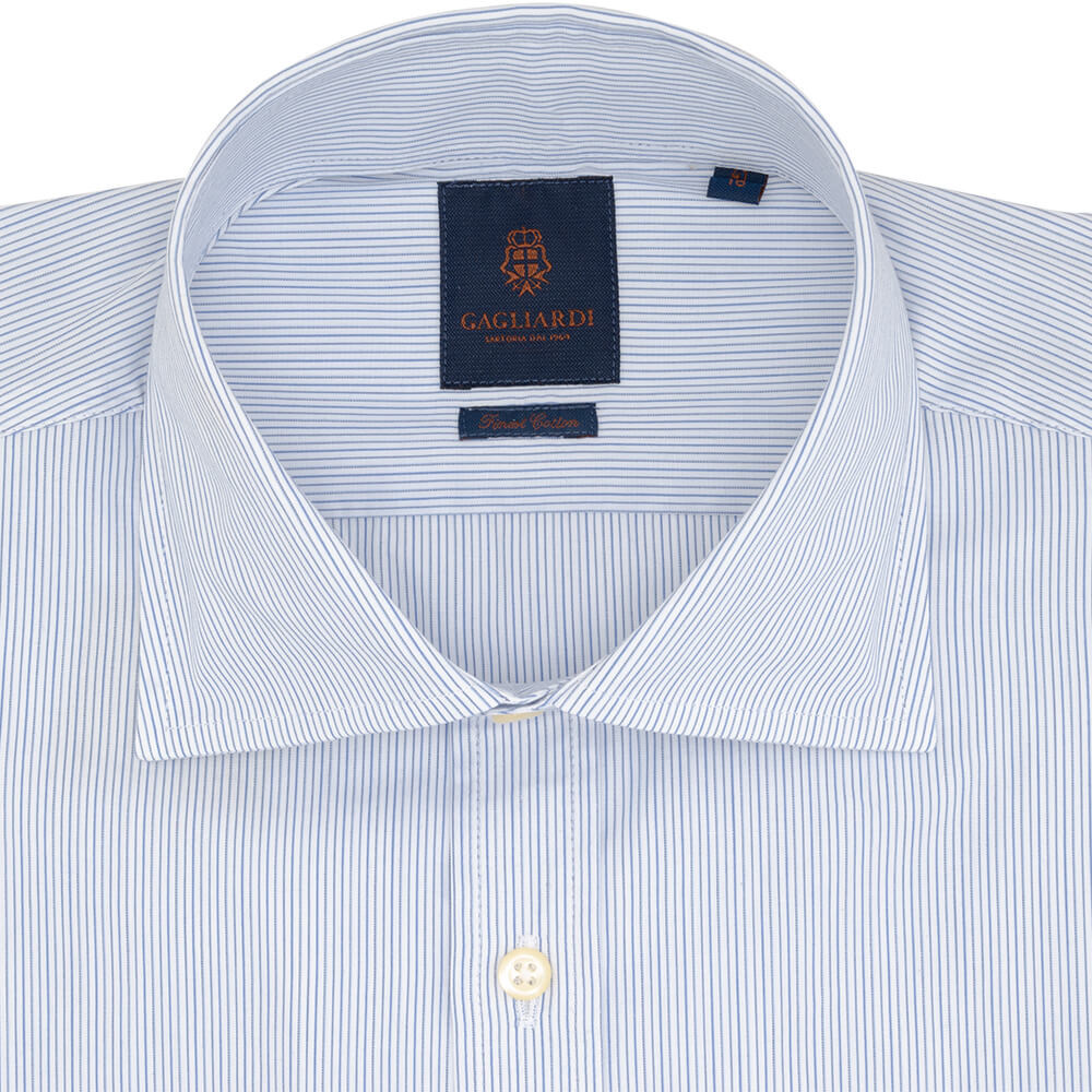 Slim Fit Blue Fine Stripe Poplin Cotton Shirt - Gagliardi