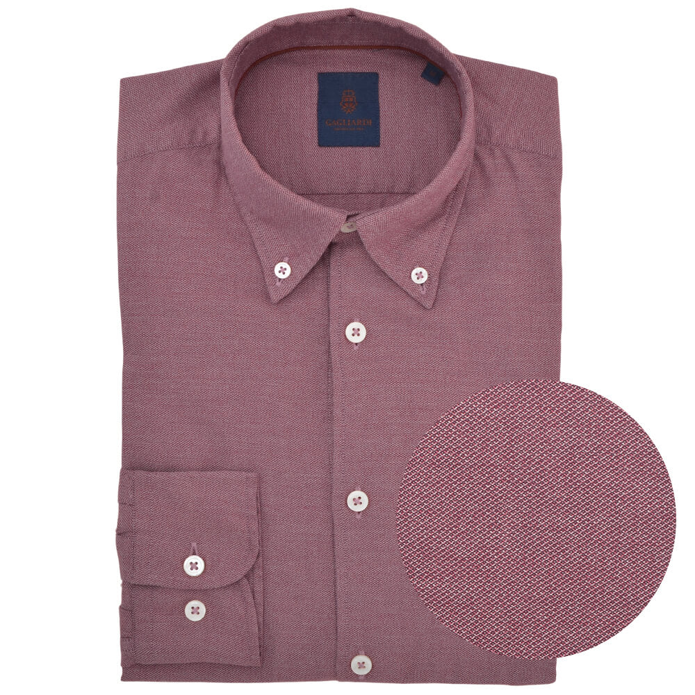 Slim Fit Red Textured Button Down Collar Shirt - Gagliardi
