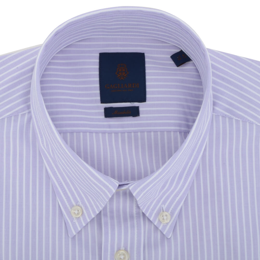 Lilac Stripe End on End Button Down Collar Shirt - Gagliardi