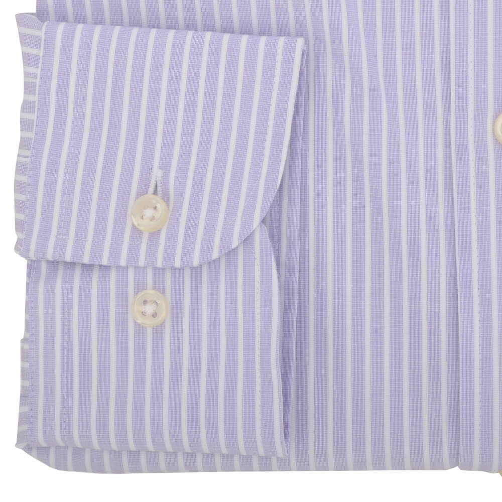 Lilac Stripe End on End Button Down Collar Shirt - Gagliardi