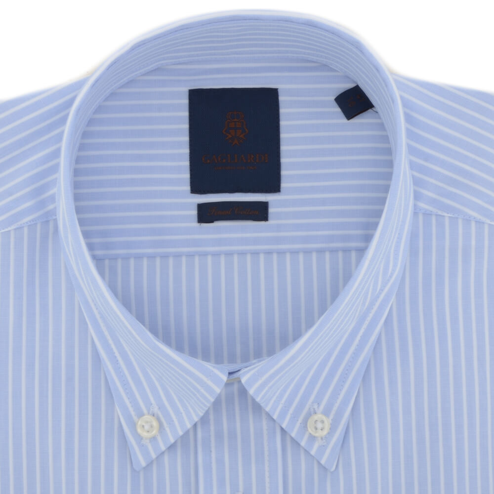 Sky Stripe End on End Button Down Collar Shirt - Gagliardi