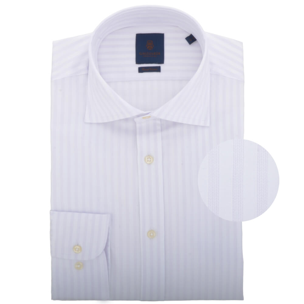 White with Subtle Lilac Stripe Cutaway Collar Shirt - Gagliardi