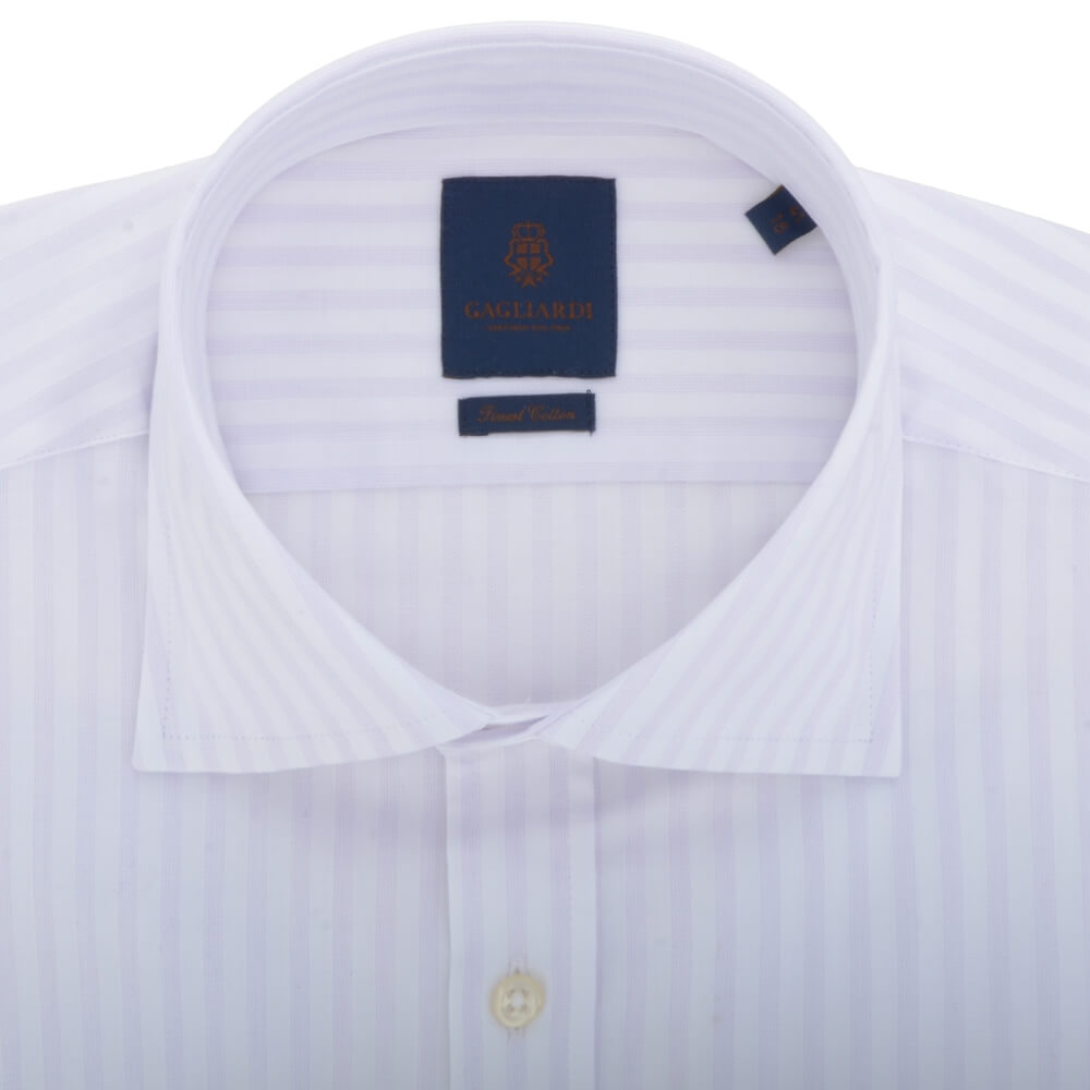 White with Subtle Lilac Stripe Cutaway Collar Shirt - Gagliardi