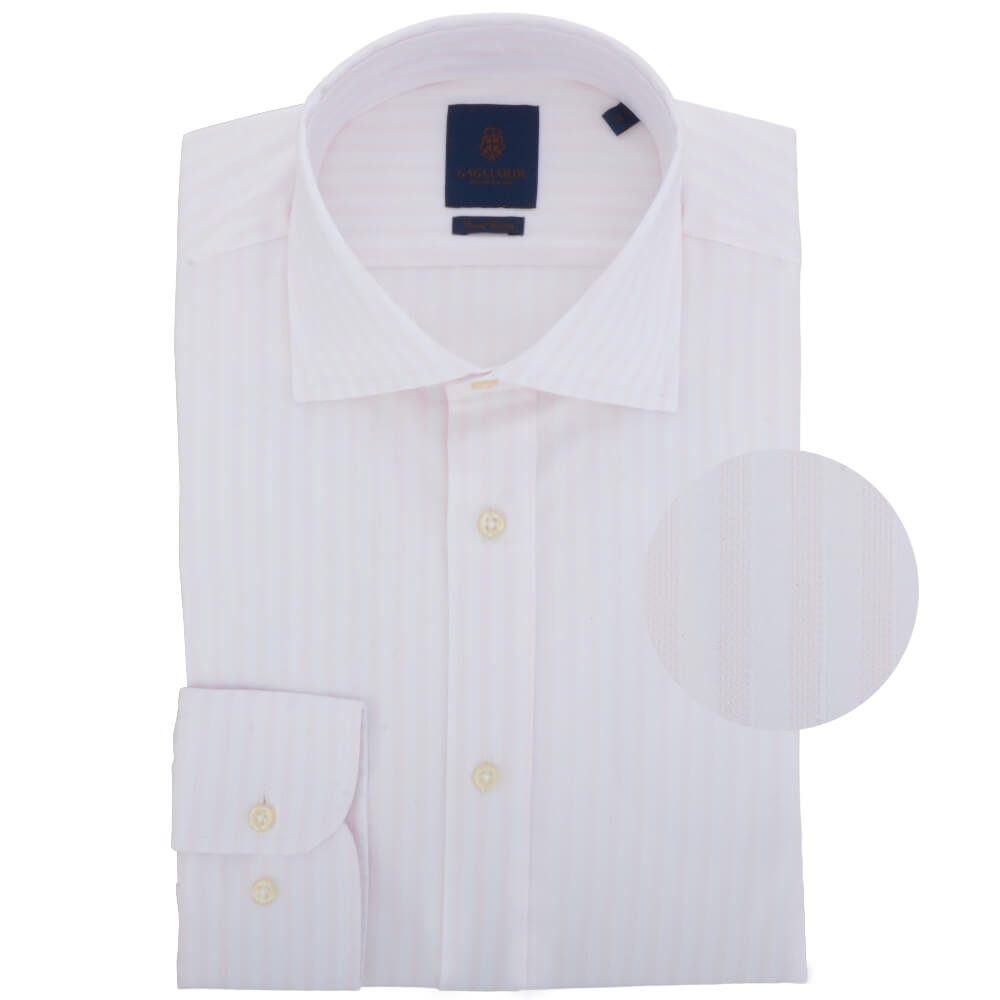 White with Subtle Pink Stripe Cutaway Collar Shirt - Gagliardi