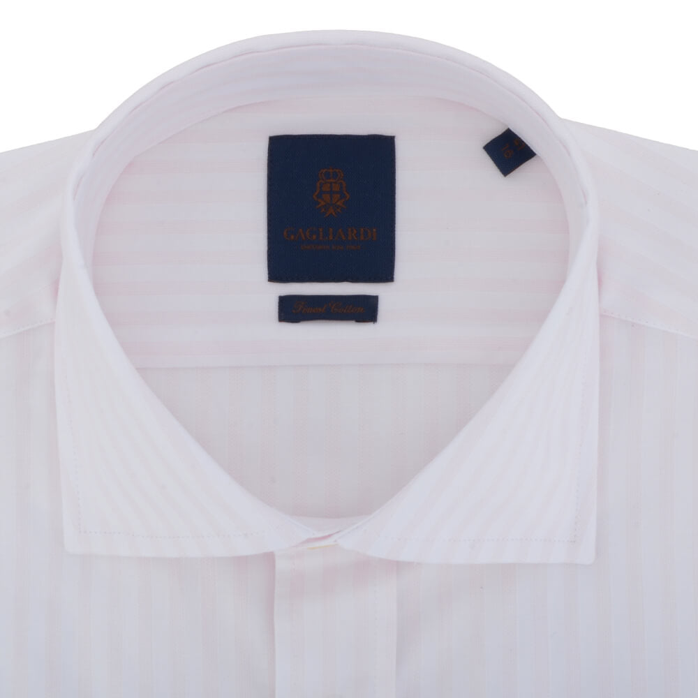 White with Subtle Pink Stripe Cutaway Collar Shirt - Gagliardi