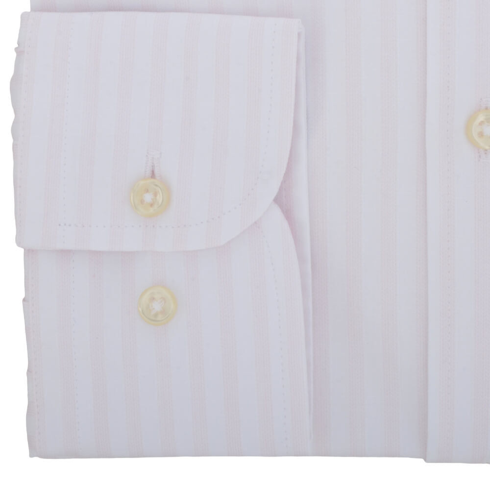 White with Subtle Pink Stripe Cutaway Collar Shirt - Gagliardi