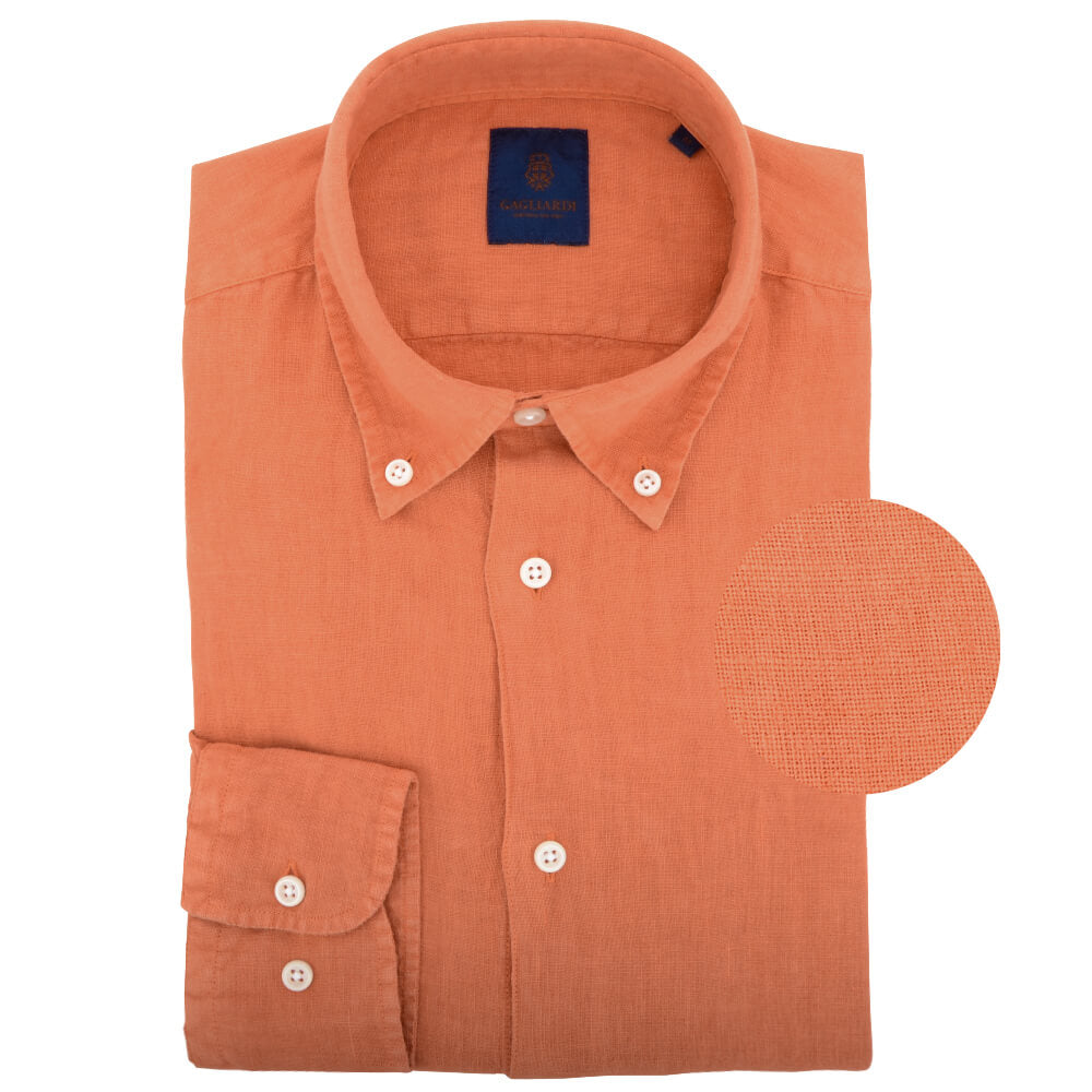 Orange Linen Button Down Shirt - Gagliardi