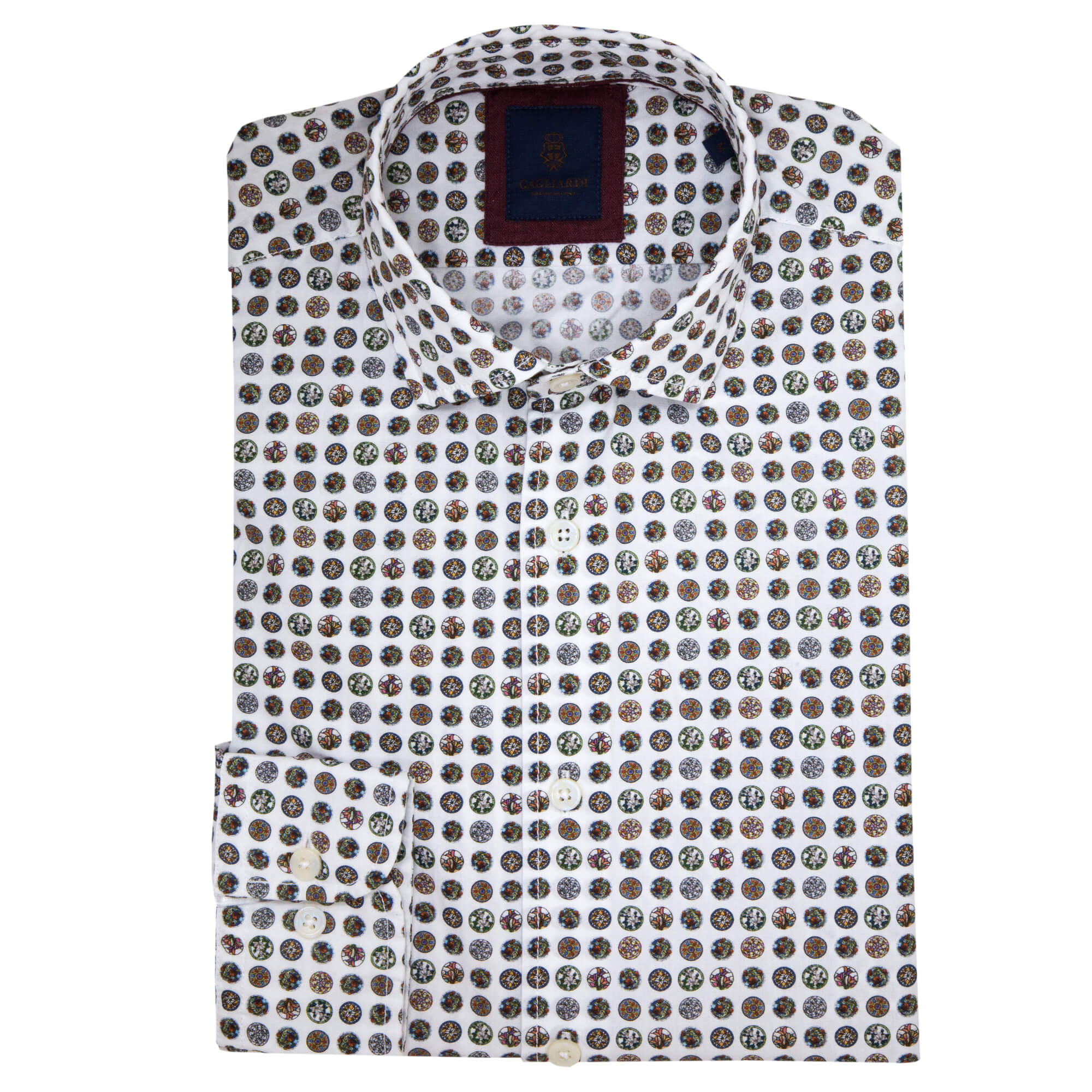 Slim Fit White Shirt With Orange Bead Print