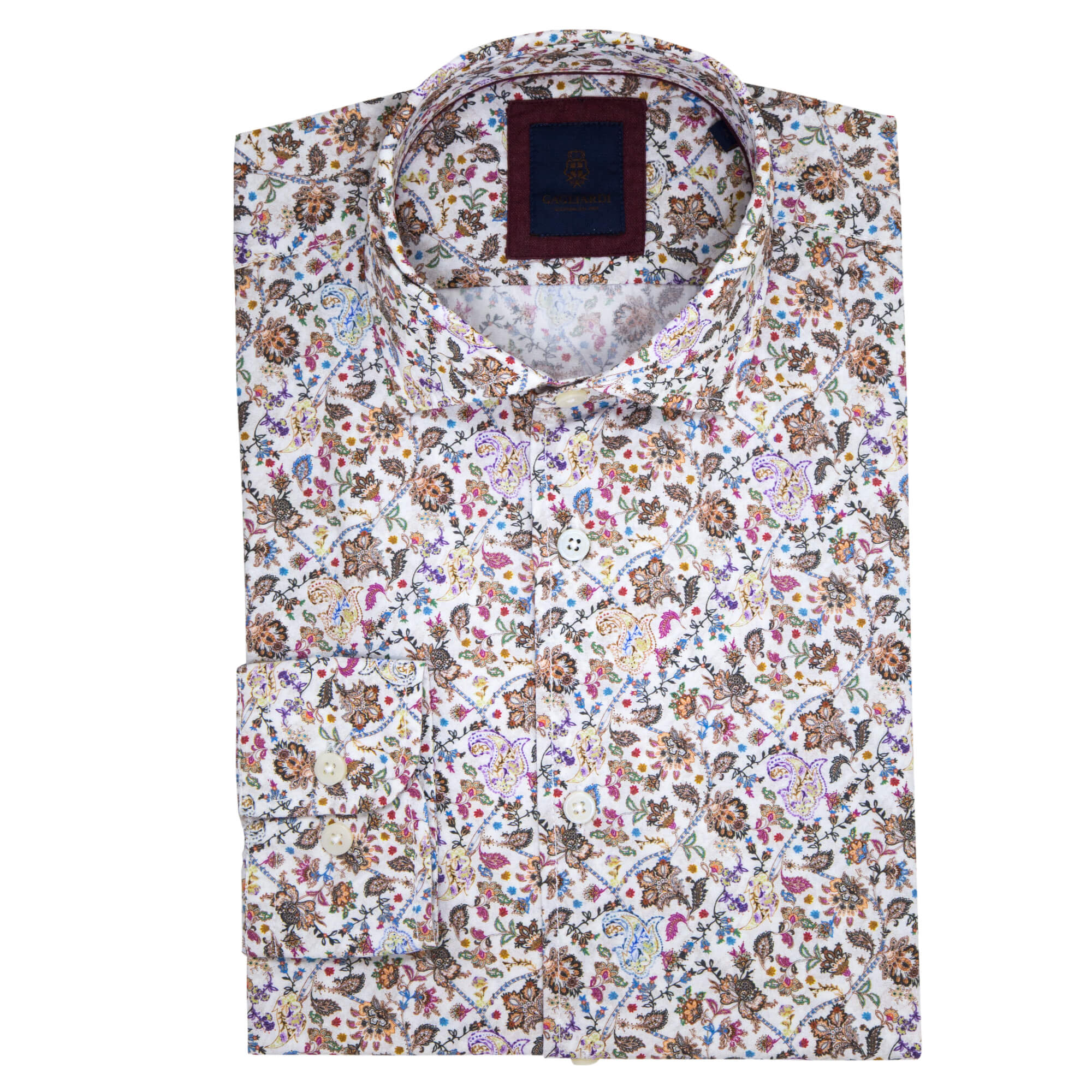 Slim Fit White Shirt With Orange Floral Print