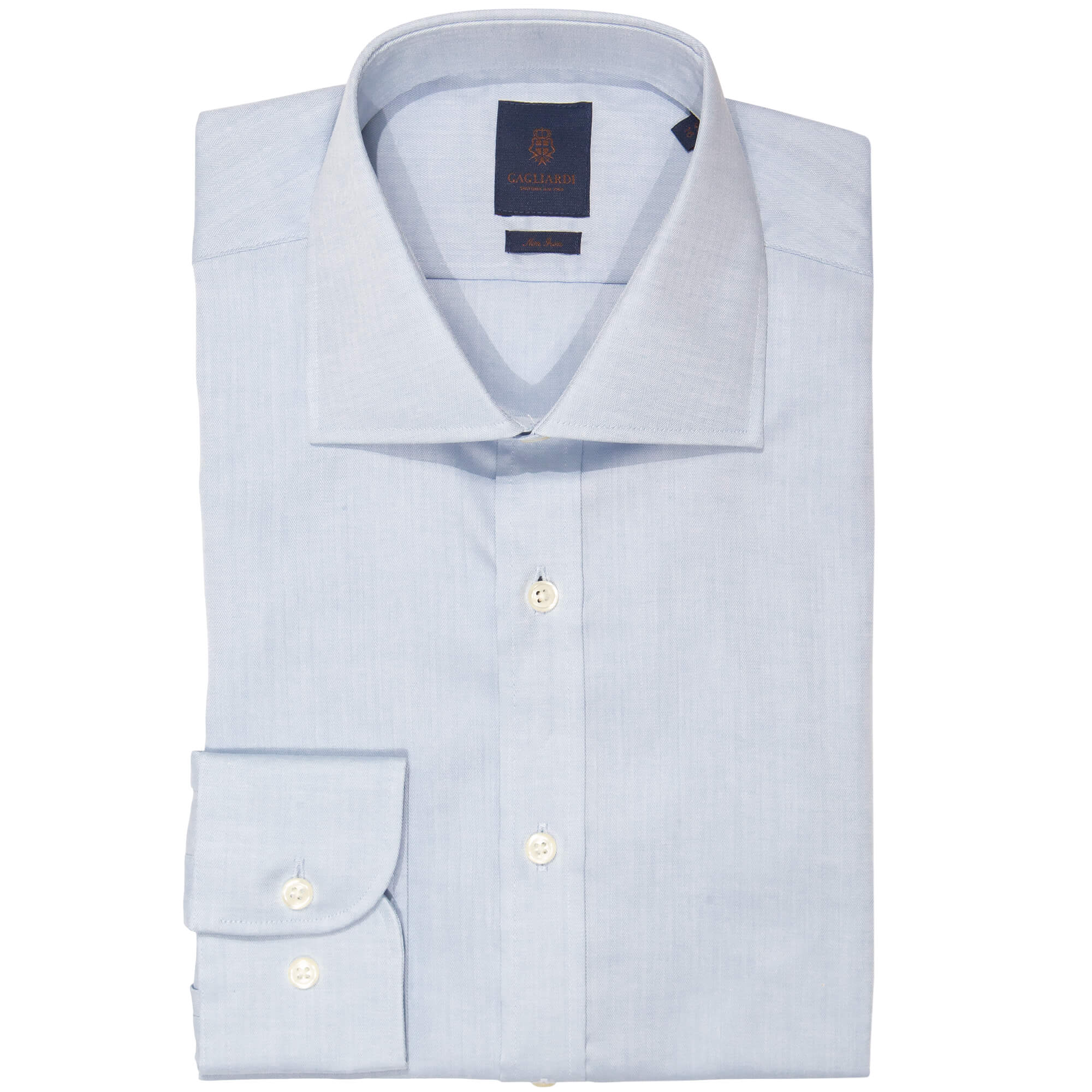 Sky Herringbone Cutaway Collar Single Cuffed Slim-Fit Non-Iron Shirt