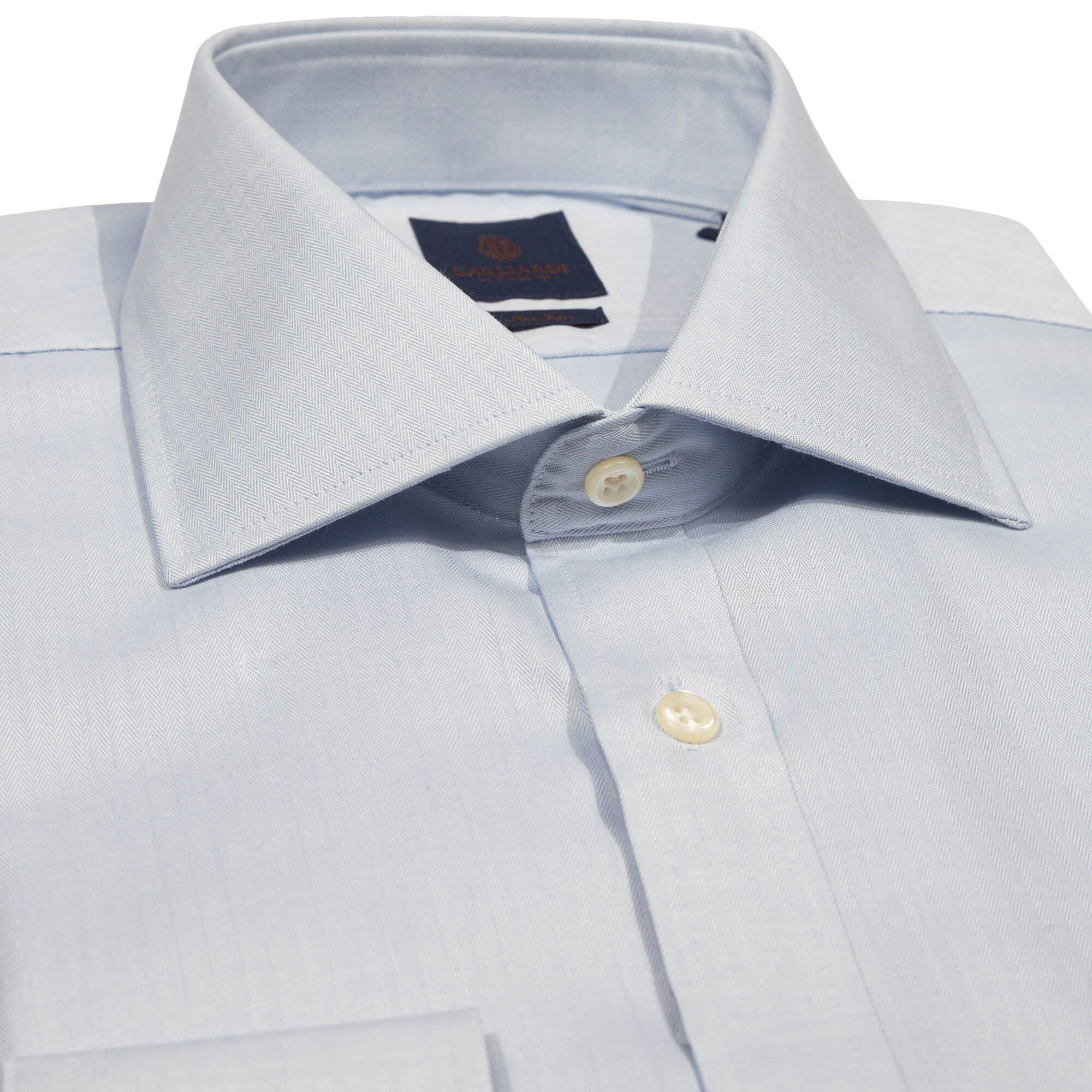 Sky Herringbone Cutaway Collar Single Cuffed Slim-Fit Non-Iron Shirt