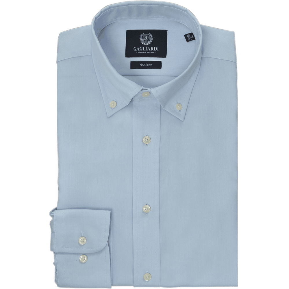 Sky Oxford Buttondown Collar Single Cuffed Slim-Fit Non-Iron Shirt - Gagliardi