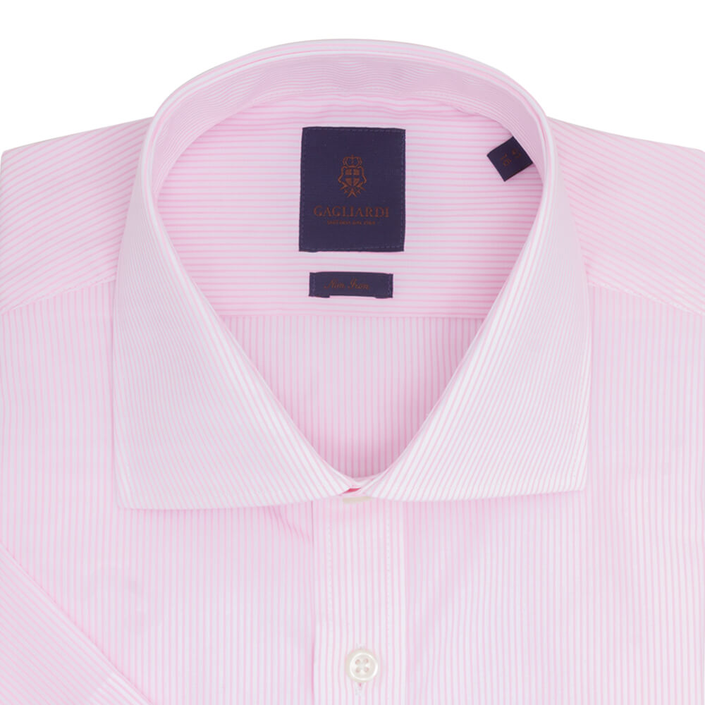 Pink Stripe Slim Fit Short Sleeve Cutaway Collar Short - Gagliardi