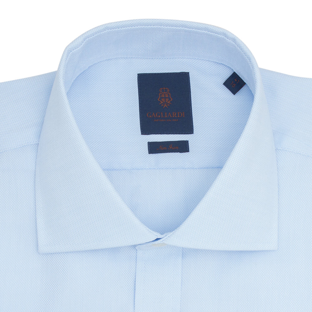 Sky Basketweave Slim Fit Short Sleeve Cutaway Collar Shirt - Gagliardi