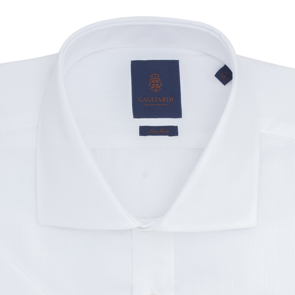 White Stripe Slim Fit Short Sleeve Cutaway Collar Shirt - Gagliardi