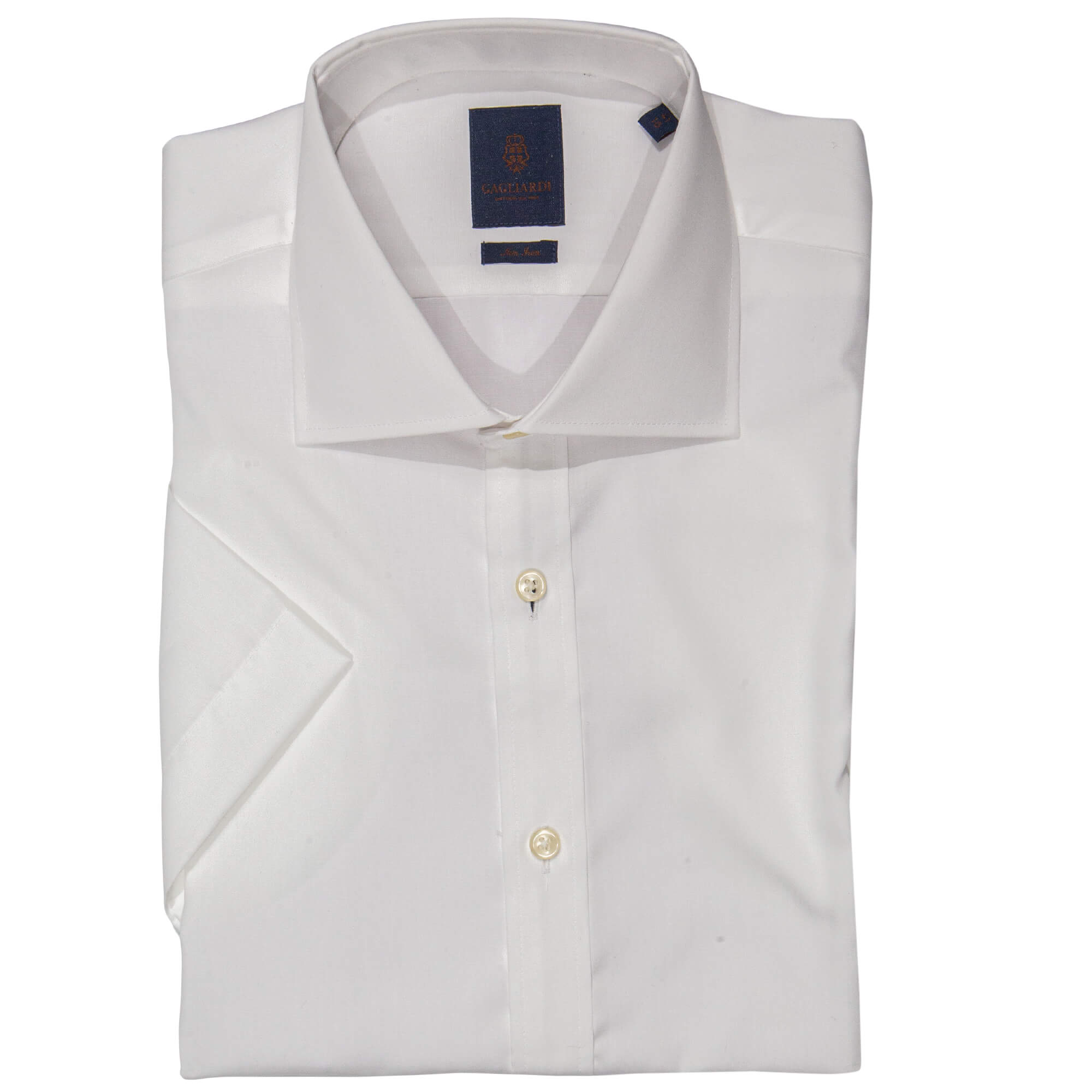 White Slim Fit Cutaway Collar Short Sleeve Shirt