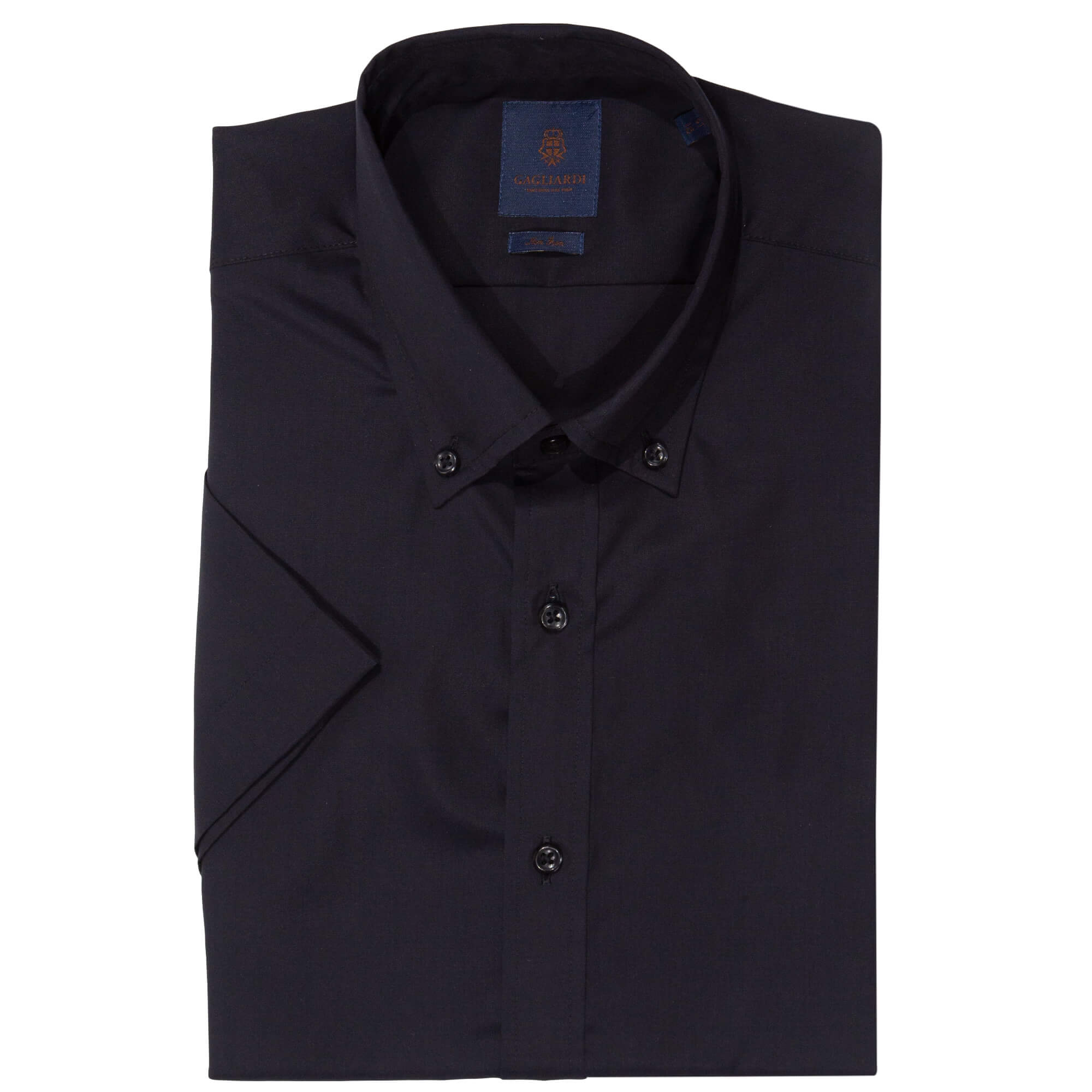 Black Slim Fit Button Down Short Sleeve Shirt