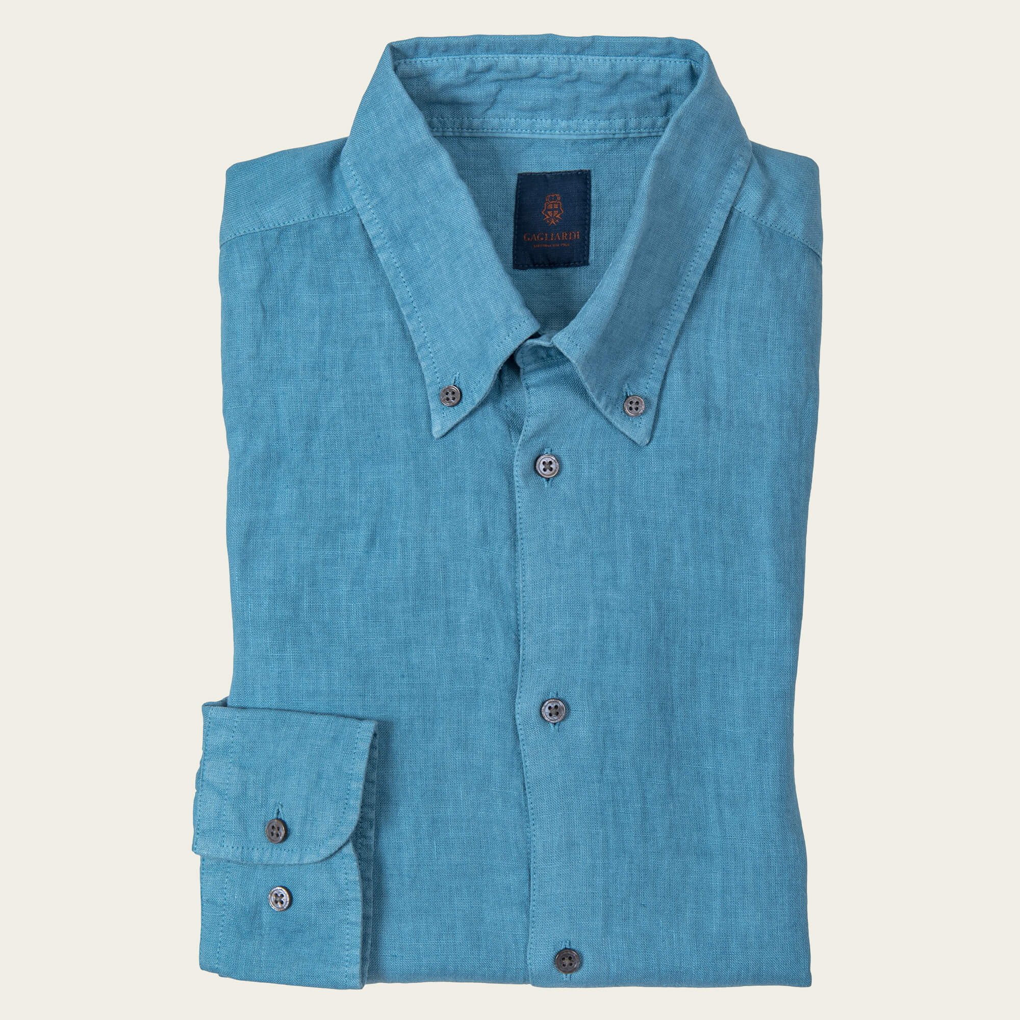 Blue Slim Fit Linen Button Down Shirt