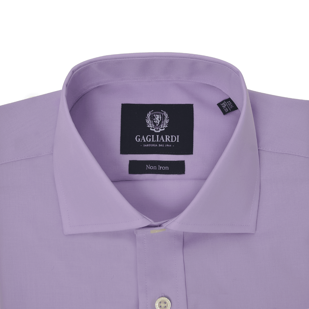 Lilac Plain Slim Fit Cutaway Collar Double Cuffed Shirt - Gagliardi