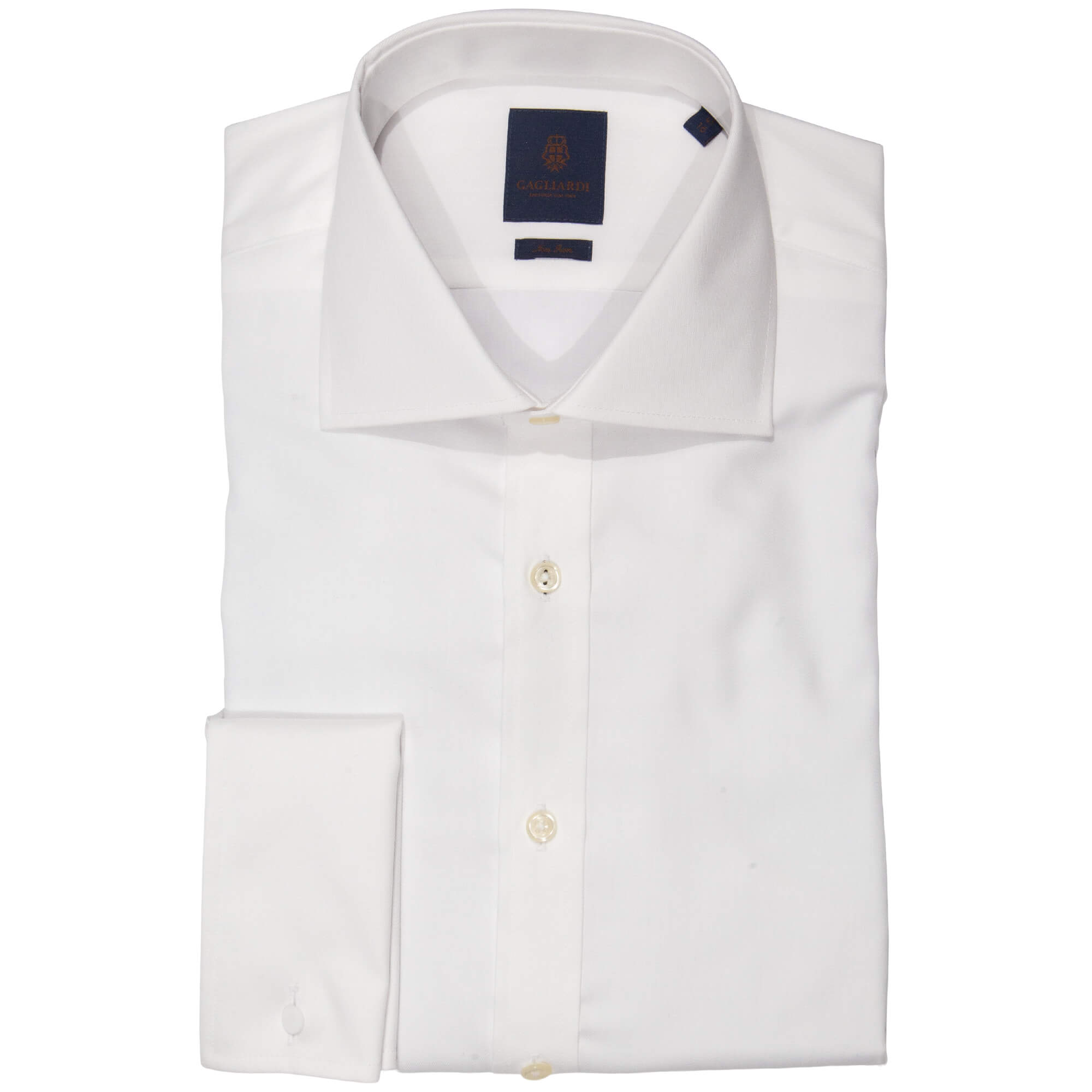 White Herringbone Slim Fit Cutaway Collar Double Cuffed Shirt