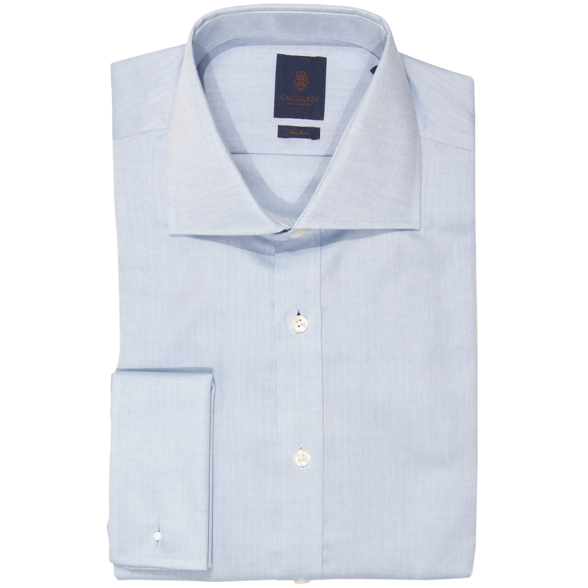 Sky Herringbone Slim Fit Cutaway Collar Double Cuffed Shirt