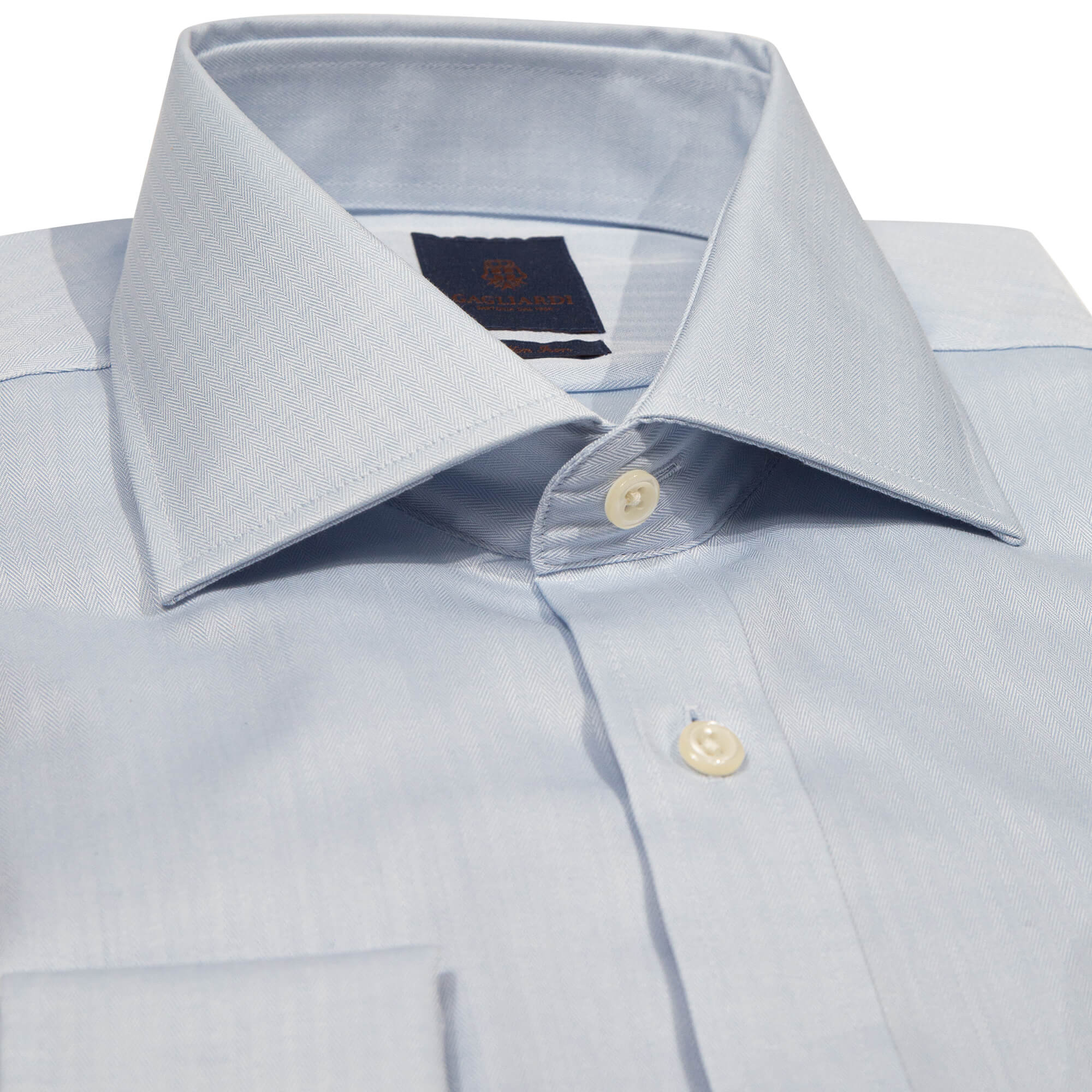 Sky Herringbone Slim Fit Cutaway Collar Double Cuffed Shirt