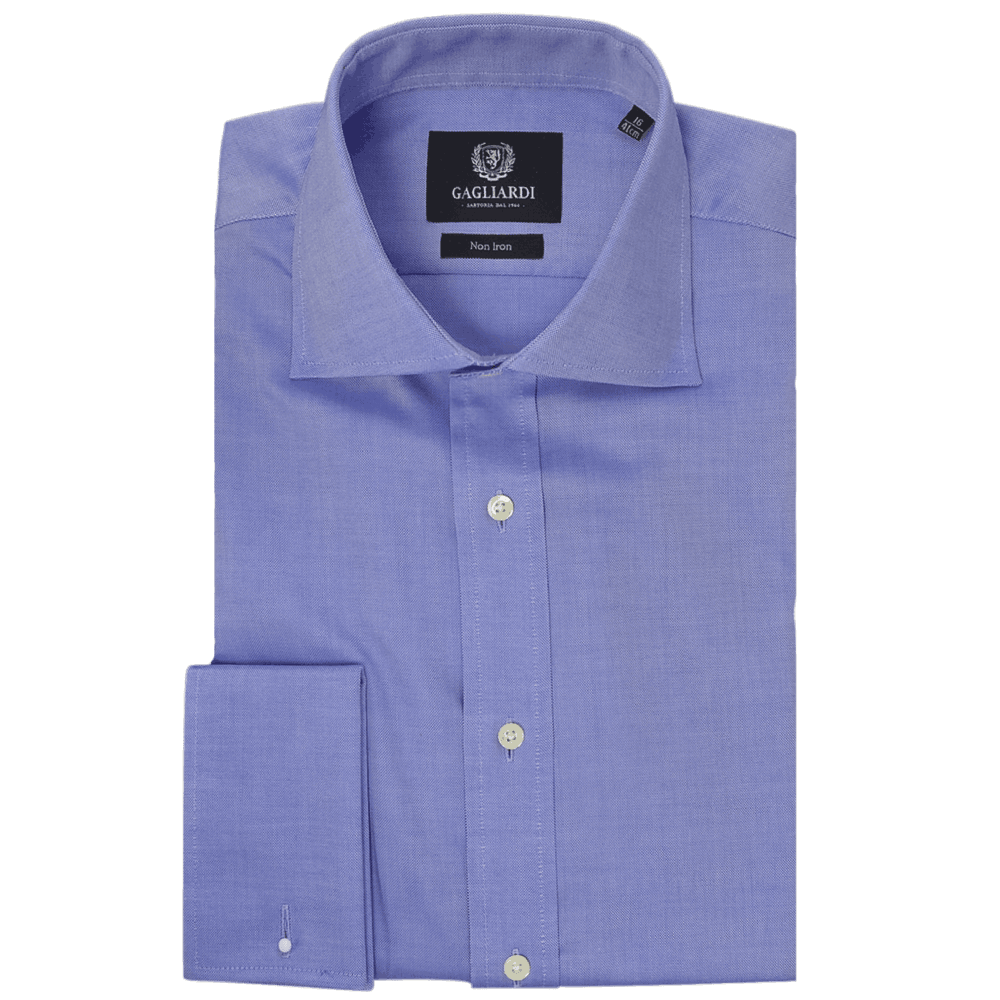 Blue Oxford Slim Fit Cutaway Collar Double Cuffed Shirt - Gagliardi