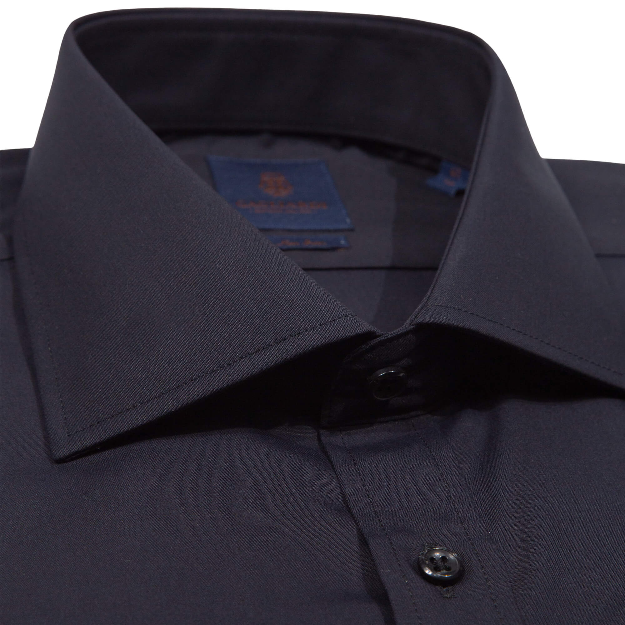 Black Plain Slim Fit Cutaway Collar Single Cuffed Slim-Fit Shirt