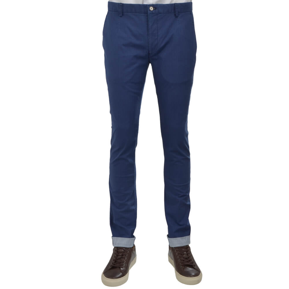 Striped Blue Double Face Chino Trousers - Gagliardi