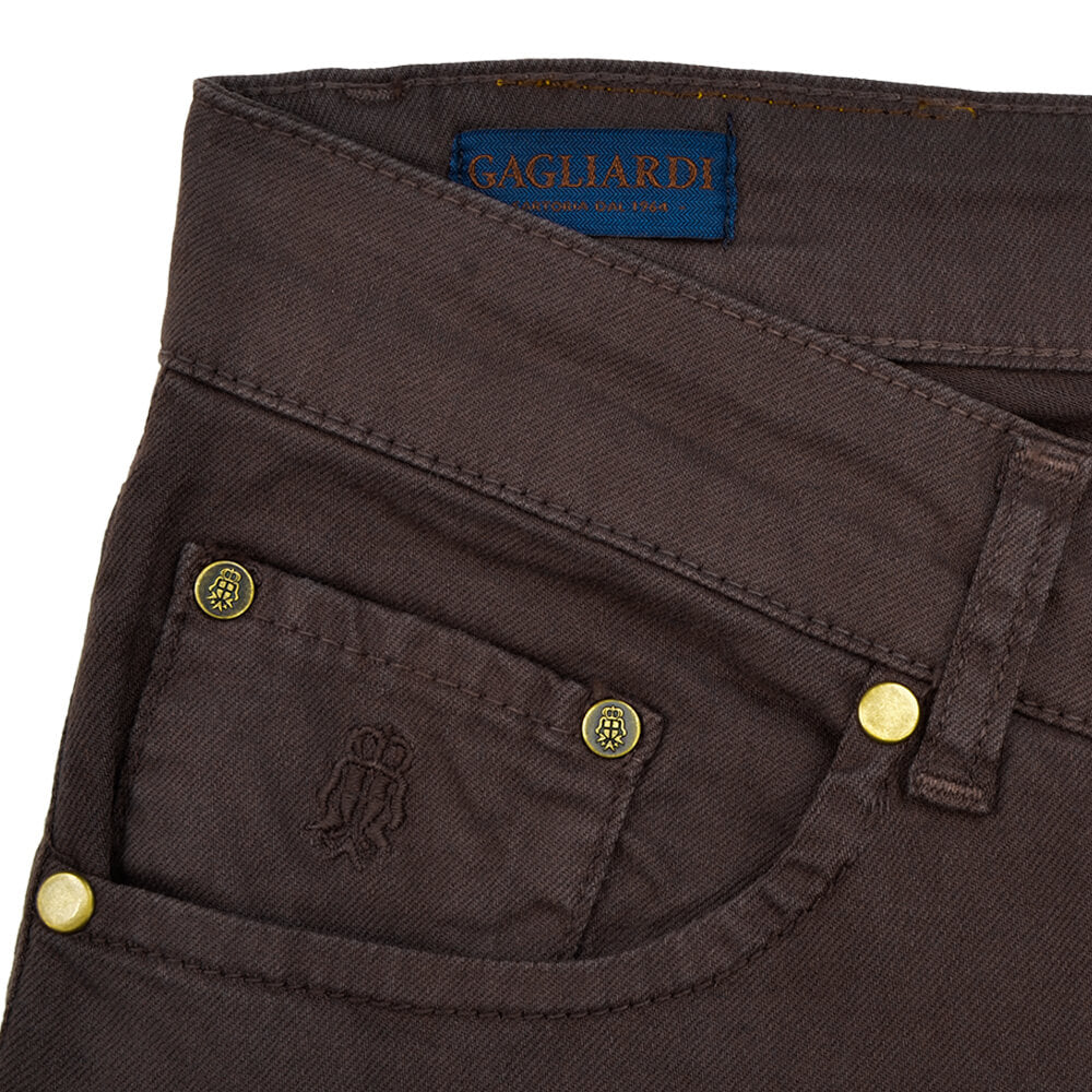 Brown Stretch Cotton Five Pocket Trousers - Gagliardi