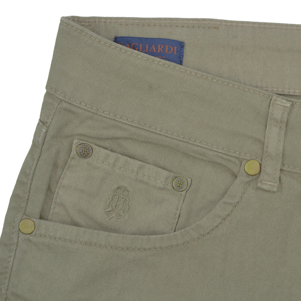 Olive Stretch Cotton Five Pocket Trousers - Gagliardi