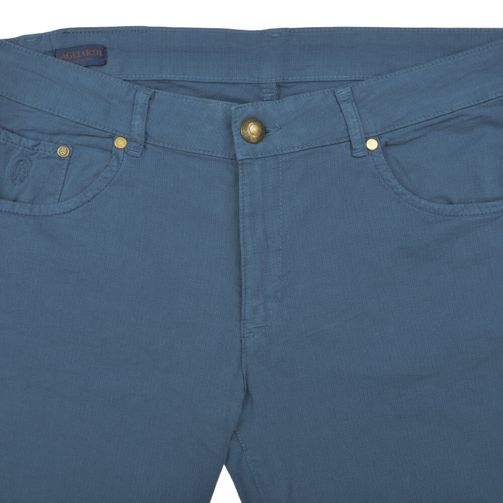 Blue Stretch Cotton Textured Five Pocket Trousers - Gagliardi